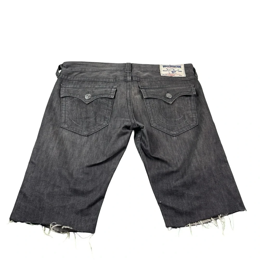 True Religion Black Straight Fit USA Jean Shorts Size 38 Cutoff